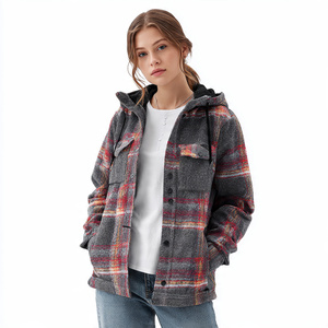 Sudadera Extra Grande de Franela para Mujer, Chaqueta de Franela a Cuadros con Hombros Caídos, Sudadera con Capucha Holgada de Invierno para Mujer - Product Image 4