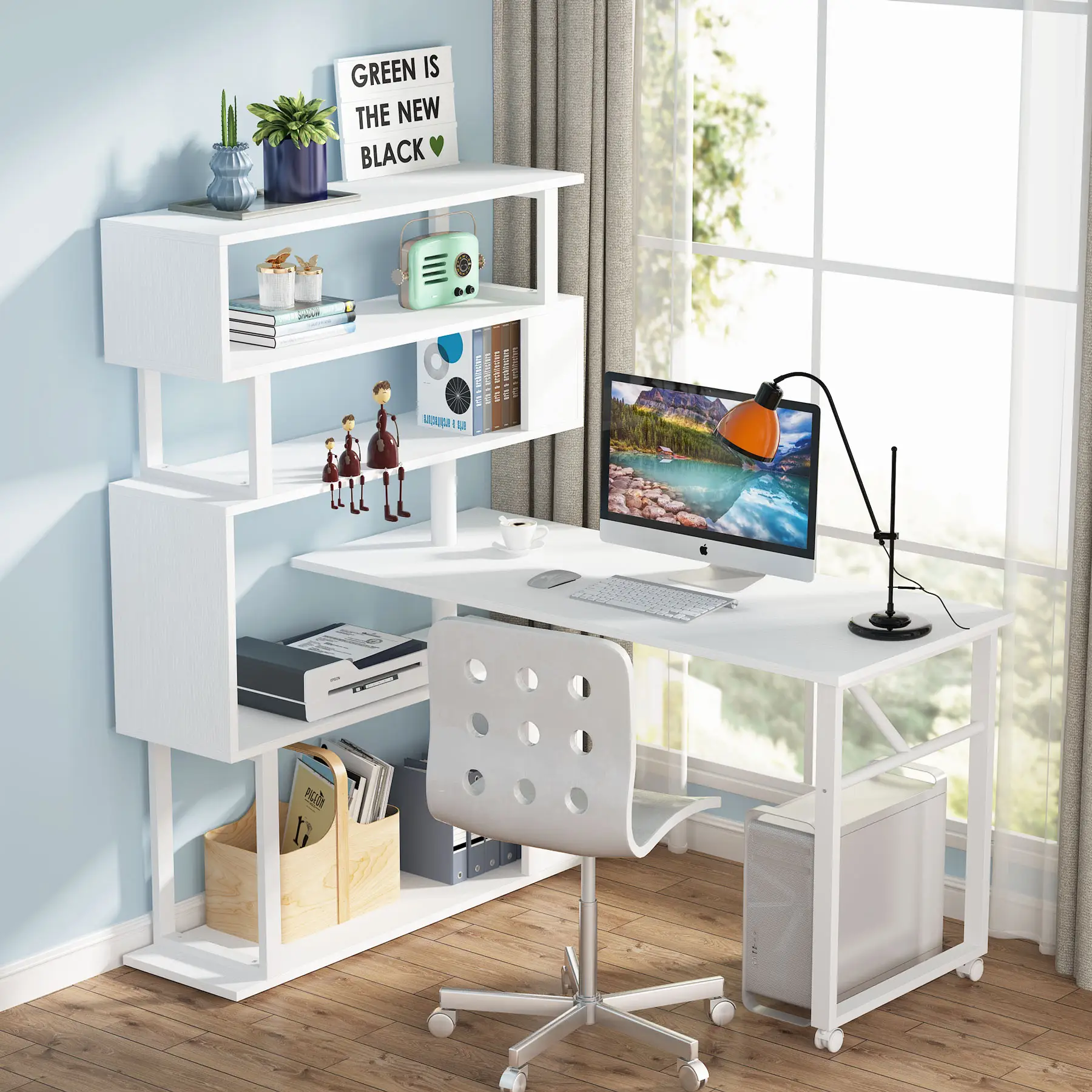 Meubles en bois de bureau d'ordinateur de coin de bureau de conception moderne de couleur blanche avec le stockage