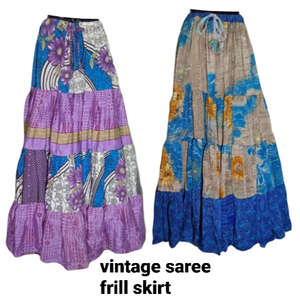 Faldas con volantes de seda para mujer, saree faldas de a la moda, diseño bohemio, corbata colorida, faldas informales sexys para mujer 2021 - Product Image 1