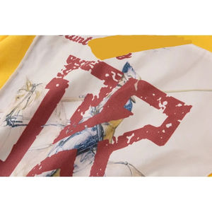 Alta calidad Heavyweight 100% algodón Streetwear Sudadera con capucha Saint Knight Letter Logo Patchwork amarillo Casual Distress Printed Hood - Product Image 2