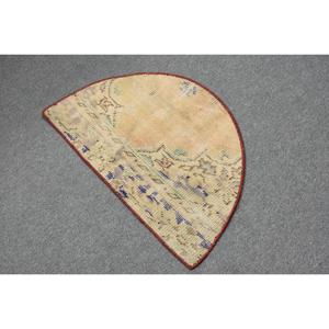 2.4x1.5 ft Turkish Rug, Vintage Round Rug, <b>Yellow</b> Patchwork <b>Wool</b> Rug - Product Image 2