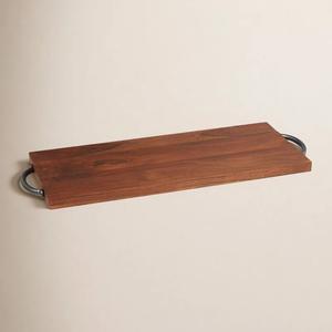 Plateau de rangement fin en bois massif avec poignées latérales robustes, design minimaliste, finition lisse, idéal pour le café, les collations et la décoration de table - Product Image 1