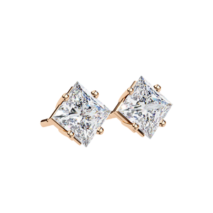 Boucles d'oreilles clous en diamant de laboratoire taille princesse, solitaires 1 carat, disponibles en or 10K, 14K, 18K et argent 925, classiques pour femme - Product Image 6