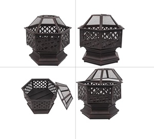 Noir métal foyer extérieur jardin chaud cheminée ensemble hexagone conception motif personnalisé pour la maison salon décor - Product Image 4