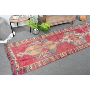 Vintage 28 X 102 ft <b>Red</b> & Beige Turkish <b>Wool</b> Rug Flat Weave Patchwork Pattern for Living Room Decor Latex Backed - Product Image 1