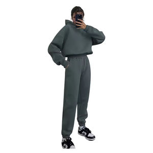 Customize <b>Women</b> <b>Blue</b> 2 Piece Set Clothing Manufacturers Cropped Hoodie Thick Sweatpants Embroidered <b>Hoodies</b> Joggers - Product Image 2