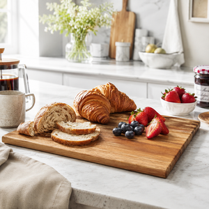 Tabla de servir rectangular de madera de acacia natural con borde curvo para <span class=keywords><strong>tapas</strong></span>, quesos y aperitivos en la cocina - Product Image 6