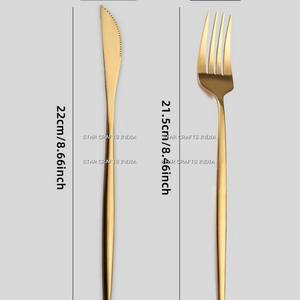 Couverts de luxe en acier inoxydable avec logo personnalisé, miroir, ensemble de couverts pour mariage d'hôtel, couverts or martelé avec étoile et diamant - Product Image 3