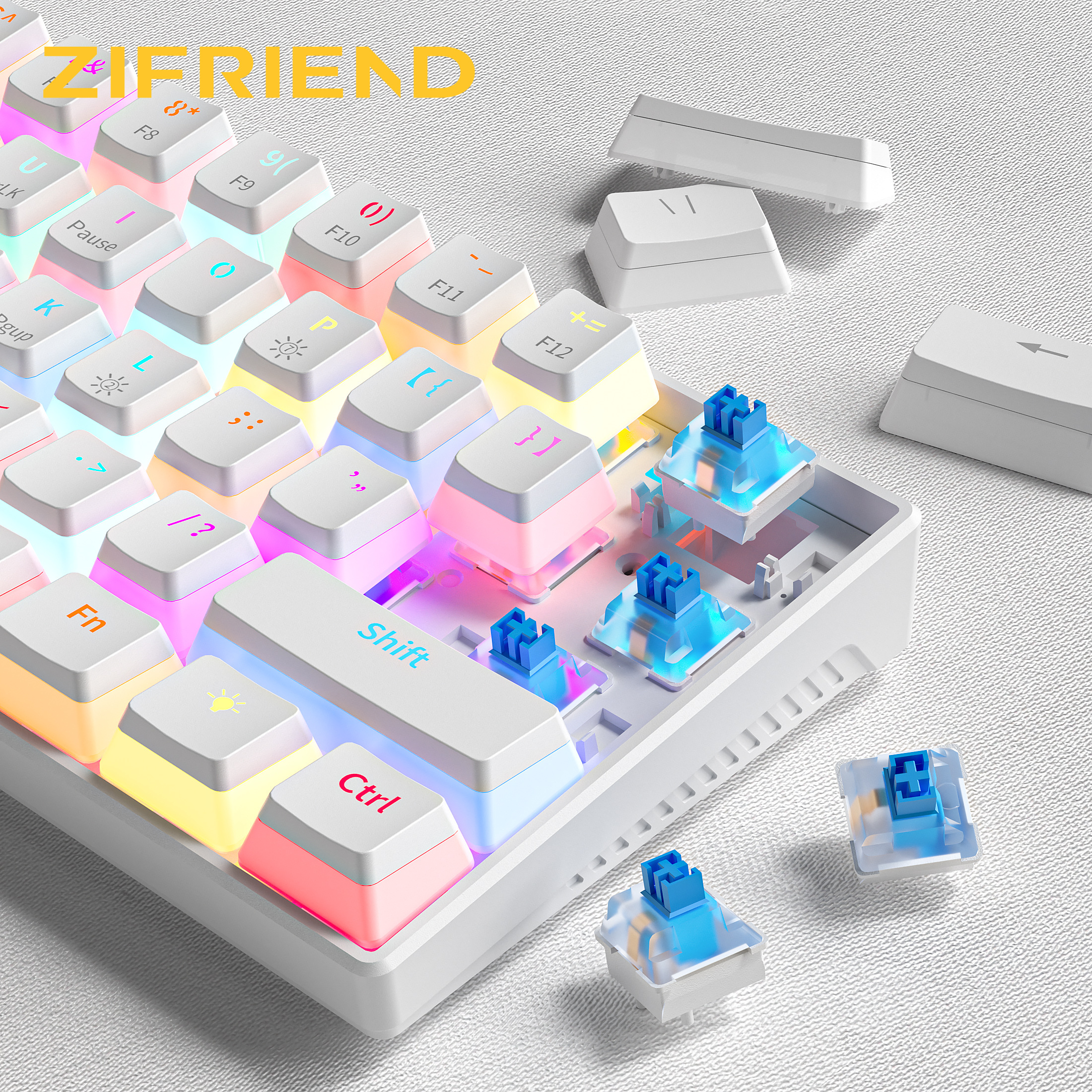 Pudding Gaming Mechanical Keyboard - 61 Keys, RGB Backlit display picture 1