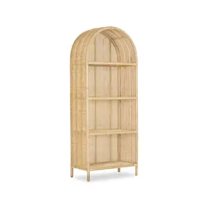 Essentials 4-shelf rattan bookcase with webbing rattan cane bookshelf for living room wholesale from Vietnam