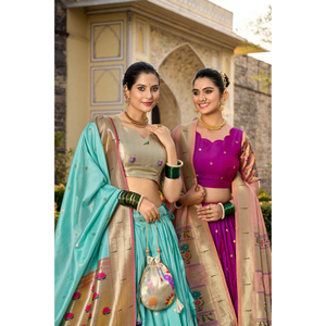 Conjunto étnico indio Lehenga Choli de estilo Bollywood semicosido de seda Jacquard para fiestas de boda de mujer - Product Image 1