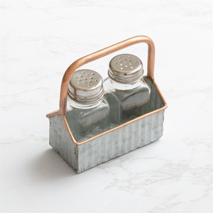Home Kitchenware Usage Galvanized Salt Pepper Holder <b>Set</b> Antique Design Tabletop Tin Salt <b>and</b> Pepper <b>Set</b> - Product Image 2