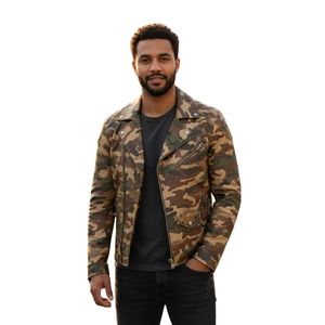 Chaqueta de cuero de camuflaje para hombre, chaqueta con cremallera y estampado de camuflaje elegante, ropa de calle informal, chaqueta de moda para motorista para invierno - Product Image 4