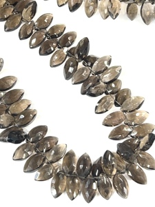 AAA Natural Smokey Cuarzo Facetado Marquesa Forma Briolette Cuentas Tamaño 7x14mm Aprox. 17 pulgadas hebra - Product Image 6