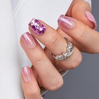Faux Ongles Carrés Moyens 3D Effet Diamant Violet Cristal Rose 32 Pièces 16 Tailles Qualité Salon Vente en Gros