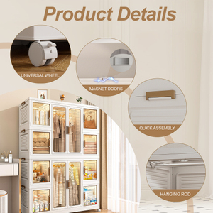 Armadio Modulare Bianco a Cubi, Guardaroba con Porte Magnetiche Trasparenti e Ruote per Camera da Letto e Cameretta - Product Image 5