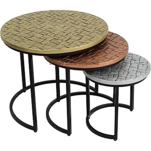 Antique Stylish <b>Metal</b> <b>Side</b> <b>Table</b> Set of 3 Nesting <b>Table</b> Customized Color Available With Metallic <b>Black</b> Color Powder Coated Frame - Product Image 1