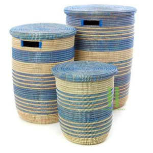 Lot de 3 grands paniers de rangement en jonc de mer tissés à la main avec couvercle Panier de rangement unique de l'usine vietnamienne directement - Product Image 6