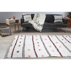 Tapis turc vintage, grand tapis de 4,5 x 9,4 pieds, tapis en laine blanc et rouge de style sud-ouest - Product Image 2
