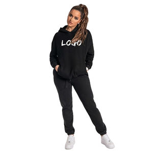 Pantalon de survêtement à capuche 100% coton personnalisable pour femmes avec broderie motif solide Logo imprimé sur le devant col à capuche de marque OEM - Product Image 1