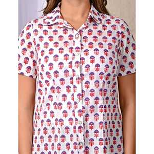 Camisa Blanca de Algodón Estampada de Manga Larga para Mujer, Estampado Floral, Corte Holgado, Apta para Oficina, con Decoración de Logotipo, Tallas XL - Product Image 2