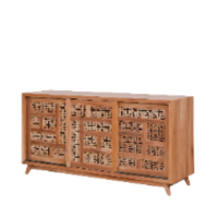 Buffet de style classique vintage de luxe, sculpté à la main, trois portes, en teck massif, provenant d'Indonésie, en acajou