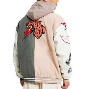 Veste universitaire OEM pour hommes, imprimé personnalisé, logo brodé, corps en laine, manches en cuir, col montant, vêtements longs et chauds, veste enduite - Product Image 2