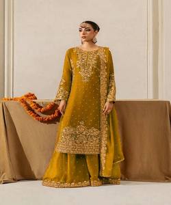 Ensemble Palazzo et Dupatta en Georgette Jaune avec Broderie Moti, Style Festif, Prix de Gros, Vêtement Ethnique Long en Rayonne – Nouvelle Collection - Product Image 2