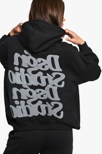 Sweat à capuche en molleton 100% coton pour femme, design unique, noir, épaules tombantes, coupe décontractée, anti-froissement, respirant, imprimé en relief sur le devant - Product Image 6