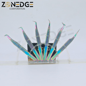 Pinzas de pestañas de titanio multicolor personalizadas de acero inoxidable, herramienta de belleza sostenible de etiqueta privada, extensión de pestañas OEM puntiaguda - Product Image 2