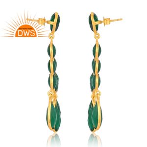 Latest Design Sterling Silver 18K Gold Plated Natural <b>Green</b> Onyx Gemstone Dangle Earring Demi Fine Jewelry For Women - Product Image 3