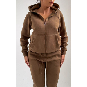 Nuevo chándal mujer chándal bordado personalizado estampado alto Gsm polar con cremallera Sudadera con capucha y pantalones de chándal con cremallera chándal - Product Image 6