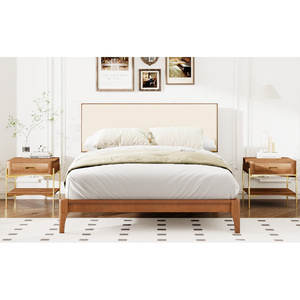 Lit à plateforme en bois de bambou de 12 pouces avec tête de lit réglable Cadre rembourré solide et sec Assemblage facile - Product Image 3