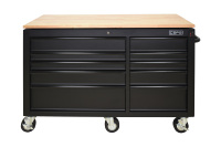 Armoire à outils 142 cm, 10 tiroirs, acier thermolaqué noir, OEM, verrouillable, hauteur réglable, fermeture amortie, sur roulettes, pour mécanicien, garage