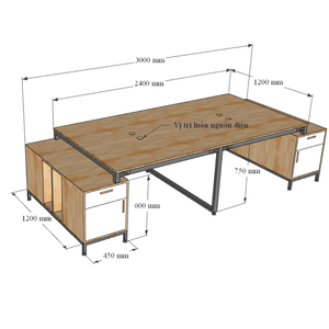 Mesa de Diseño Tradicional Minimalista con 4 Patas, Gabinete de Madera de Caucho, Sistema RECTANG, Patas de Ensamblaje HBRT033 para Muebles de Oficina - Product Image 4