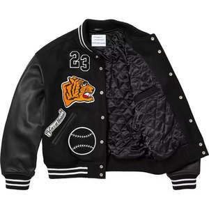 OEM Custom Men's <b>Vintage</b> College Baseball Bomber <b>Jacket</b> with Stand Collar High Quality Embroidered Logo Letterman <b>Varsity</b> Style - Product Image 4