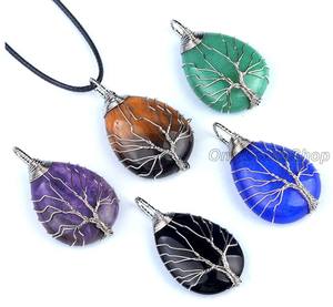 Vintage multicolore larme pendentif en argent Sterling fil Wrap pierre naturelle lunette réglage plaqué or bijoux de fiançailles - Product Image 6