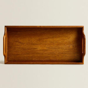 Bandeja de madera de mango de tamaño personalizado con acabado natural y mango cómodo para servir aperitivos y té - Product Image 1