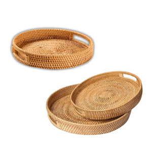 Rustic Round Wicker <b>RATTAN</b> <b>BASKET</b> / TRAY Customizable From Vietnam Durable Functional Design Home Decor - Product Image 1