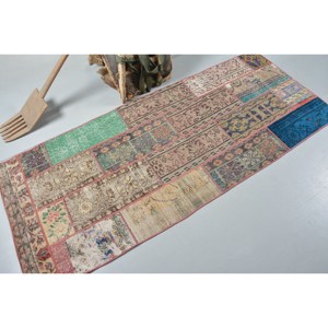 Alfombra de Lana Turca Vintage para Decoración de Sala de Estar, Tejido Plano, Marrón y Beige, 2,9x7,1 Pies, Uso en Pasillo, Látex - Product Image 2