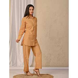 Conjunto de Dos Piezas de Algodón Estampado Barik Butti Amarillo, Talla XS/XS, con Decoración de Botones en la Parte Superior e Inferior - Product Image 6