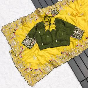 Saree en soie Chinon lourd avec des fils à broder lourds Codding et paillettes fonctionnent parfait pour tous les événements de mariage - Product Image 4