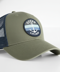 Gorra Trucker Náutica Bordada Personalizada |   Gorra de Malla Verde Oliva y Azul Marino con Diseño de Ancla para Deportes y Viajes - Product Image 3