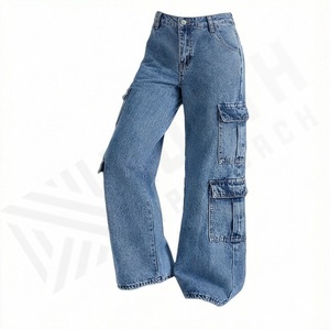 Pantalones Vaqueros Cargo Extra Grandes para Mujer, Fabricación OEM, Personalizados, de Mezclilla Recta, Holgados, de Pierna Ancha, Desgastados, con Agujeros, de Primera Calidad, a la Moda - Product Image 3