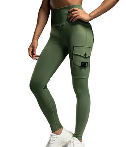 Pantalon de sport taille haute personnalisé pour femmes Leggings de fitness style cargo avec fermeture à la taille élastique pantalon de survêtement plat petit quantité minimale de commande avec poche - Product Image 1