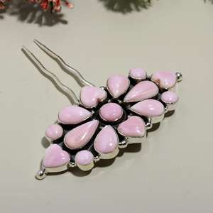 Anillo de plata de ley natural, horquillas de plata con piedras preciosas de concha Rosa natural, joyería mexicana Navajo, horquillas de Plata de Ley 925 - Product Image 4