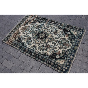 Alfombra Turca Vintage, Alfombra Decorativa de 3.3x6.3 pies (100x191 cm), Alfombra de Lana con Borde Azul - Product Image 2