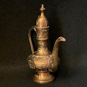 Jarra de latón Vintage, cafetera india, jarra de latón grabada pequeña vintage, jarra antigua de latón Vintage - Product Image 2