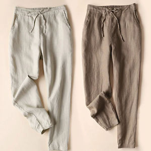 2025 nouveau haute qualité femmes coton lin pantalon mince pantalon couleur unie printemps été taille moyenne - Product Image 2