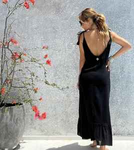 Robe maxi dos nu en coton pour femmes avec ourlet à volants, robe de plage bohème ample, sans manches, à nouer aux épaules, longue robe d'été - Product Image 3